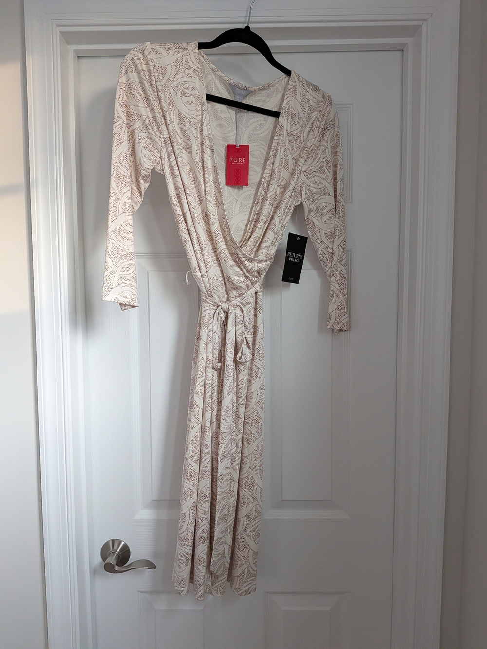 Pur Cream Wrap Dress with Subtle Leaf Motif